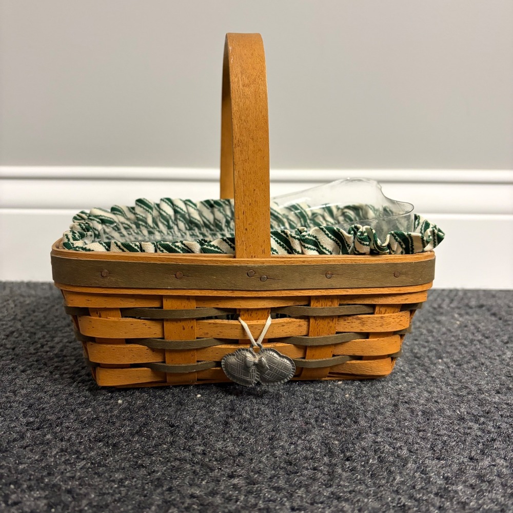 Longaberger 1997 Sweetheart Sweet Treats Basket Green Accent Liner Protector
